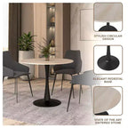 Bristol 31 Round Dining Table Sintered Stone Top, Black Steel Pedestal Base, Accent Café Table for Kitchen & Small Spaces