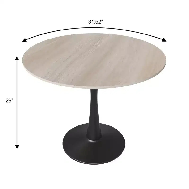 Bristol 31 Round Dining Table Sintered Stone Top, Black Steel Pedestal Base, Accent Café Table for Kitchen & Small Spaces