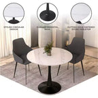 Bristol 31 Round Dining Table Sintered Stone Top, Black Steel Pedestal Base, Accent Café Table for Kitchen & Small Spaces