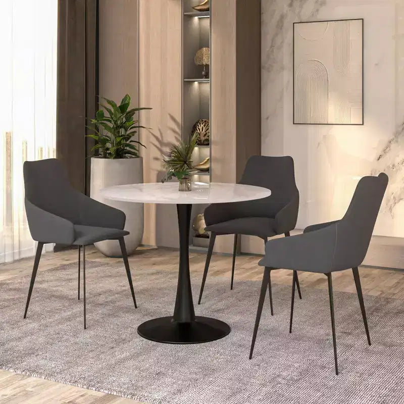 Bristol 31 Round Dining Table Sintered Stone Top, Black Steel Pedestal Base, Accent Café Table for Kitchen & Small Spaces