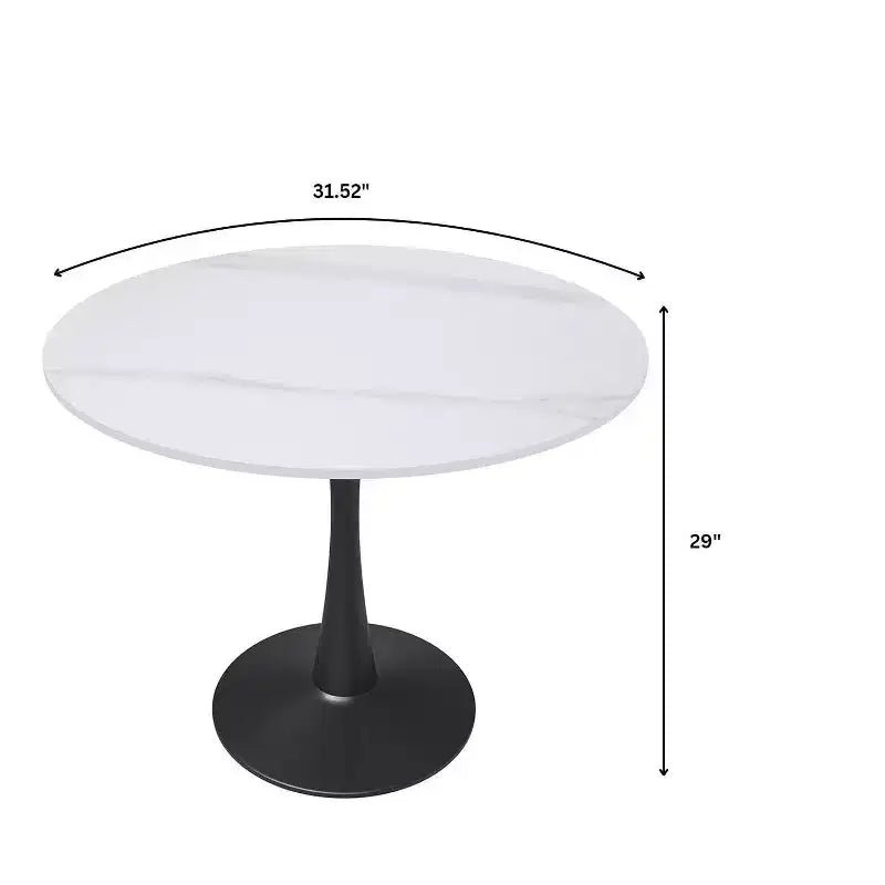 Bristol 31 Round Dining Table Sintered Stone Top, Black Steel Pedestal Base, Accent Café Table for Kitchen & Small Spaces