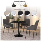 Bristol 31 Round Dining Table Sintered Stone Top, Black Steel Pedestal Base, Accent Café Table for Kitchen & Small Spaces