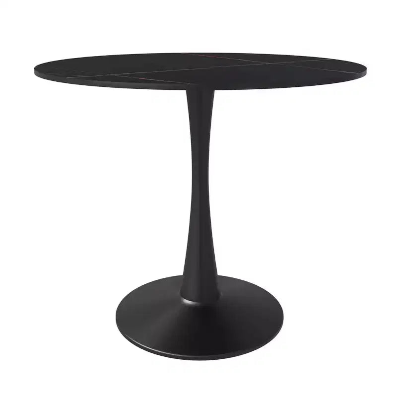 Bristol 31 Round Dining Table Sintered Stone Top, Black Steel Pedestal Base, Accent Café Table for Kitchen & Small Spaces