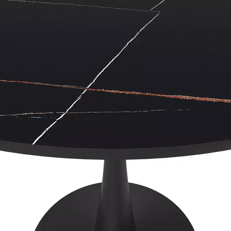 Bristol 31 Round Dining Table Sintered Stone Top, Black Steel Pedestal Base, Accent Café Table for Kitchen & Small Spaces