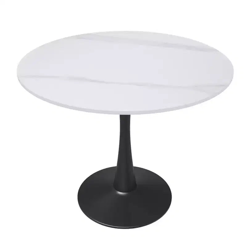 Bristol 31 Round Dining Table Sintered Stone Top, Black Steel Pedestal Base, Accent Café Table for Kitchen & Small Spaces