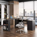 Height-Adjustable Computer Desk Office Desk Standing Desk: L-Shaped Spacious Desktop, Storage Cabinets