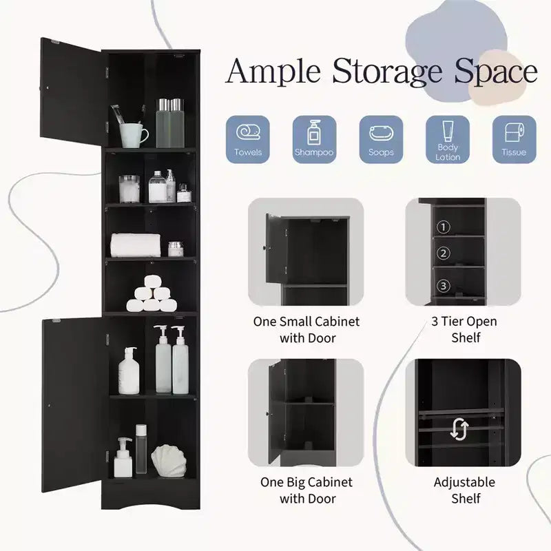 67 Tall Bathroom Corner Cabinet, Freestanding Floor Cabinet With Adjustable Shelves, Narrow Cabinet Organizer for Bathroom Kitchen Living Room